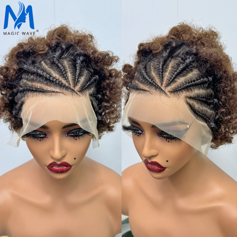 13x4 koronkowe Afro peruka z lokami 100% brazylijskie włosy Remy 6 Cal peruki z peruka z lokami włosów ludzkich z warkoczami dla czarnych kobiet