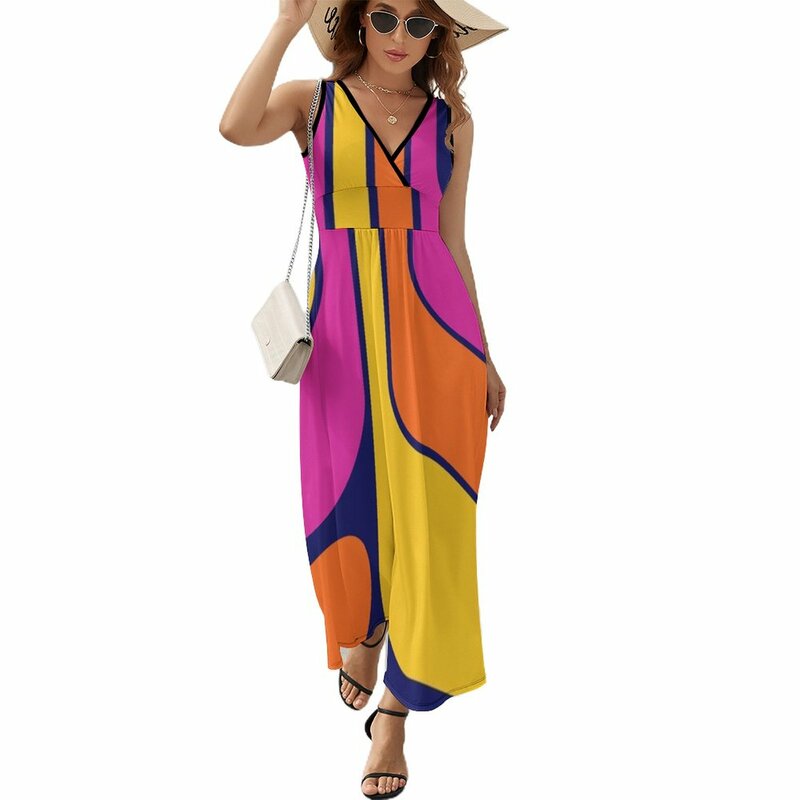 Vestido retrô sem mangas com design geométrico, Vestido de festa e baile, Elegante e Luxo, Celebridade, 639, Verão