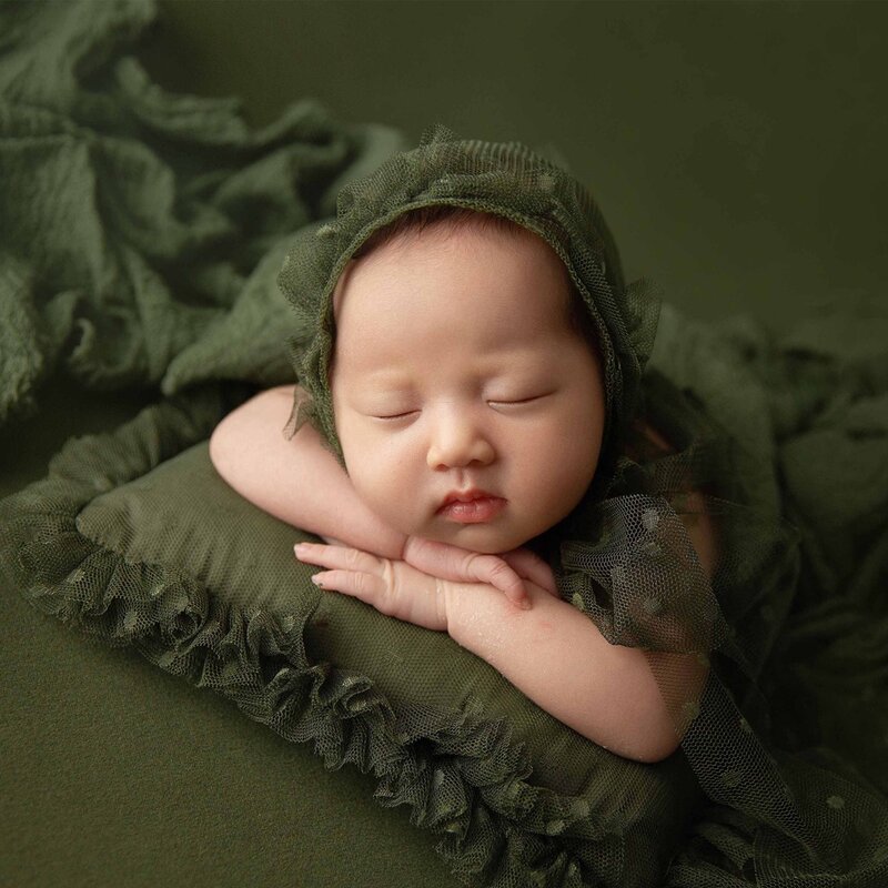 Ruffle Bayi Perempuan Set Bantal dan Renda Topi Fotografi Baru Lahir Alat Peraga Polka Dot Bantal Pose Bayi Baru Lahir Aksesori Fotografi Bayi