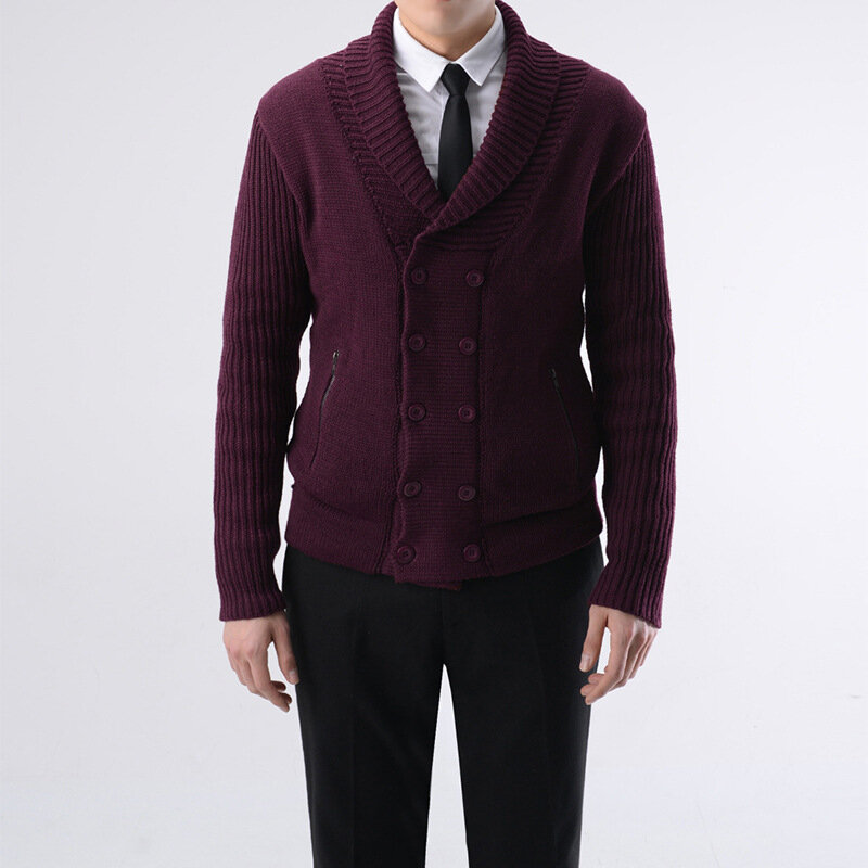 Men's Knitted Cardigan 2023 Autumn And Winter New Business Mature Solid Color Slim-Fit Long Sleeve Knitted Coat