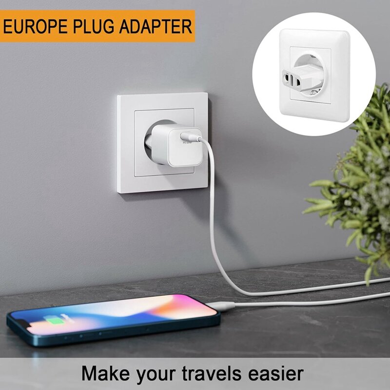 White Plug Adapter 20Pcs US To Europe Plug Adapter,European Travel Type C Plug Adapter,Europe Power Converter EU Plug
