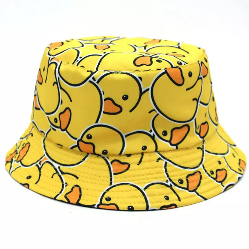 Letnia czapka przeciwsłoneczna odwracalna żółta kaczka kapelusz typu Bucket dla mężczyzn kobiet bawełna Bob Panama Girls Beach Travel Outdoor kapelusz rybaka