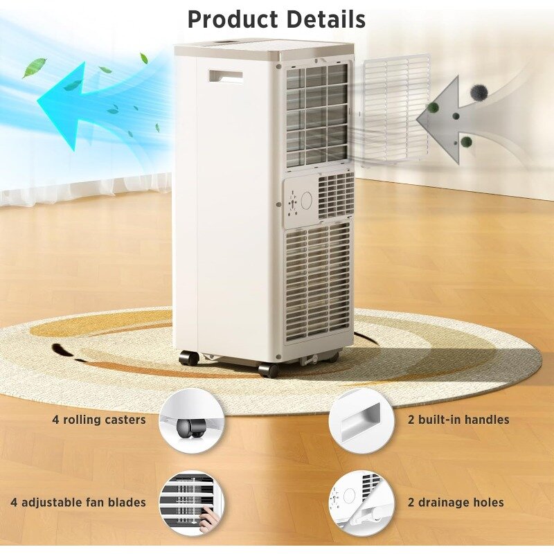 Zafro BTU tragbare Klimaanlagen kühlen bis zu m², 4 Modi tragbare Wechselstrom mit Fernbedienung/LED-Anzeige
