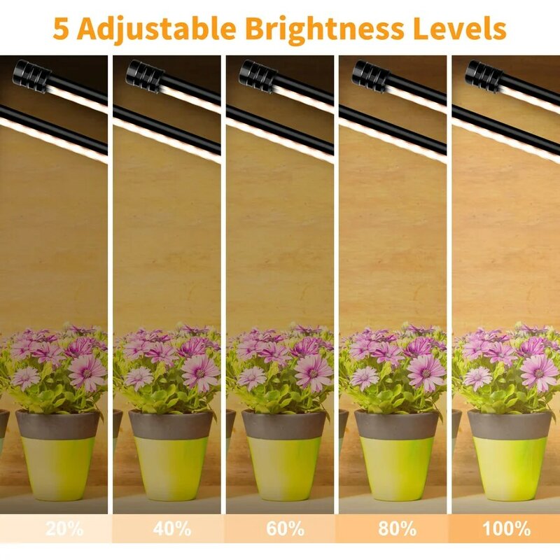USB Plant Grow Light Sunlight White Full Spectrum Lighting Desktop Clamp Growing Lamp for Plants 5 Dimmable Levels 4/8/12H Timer
