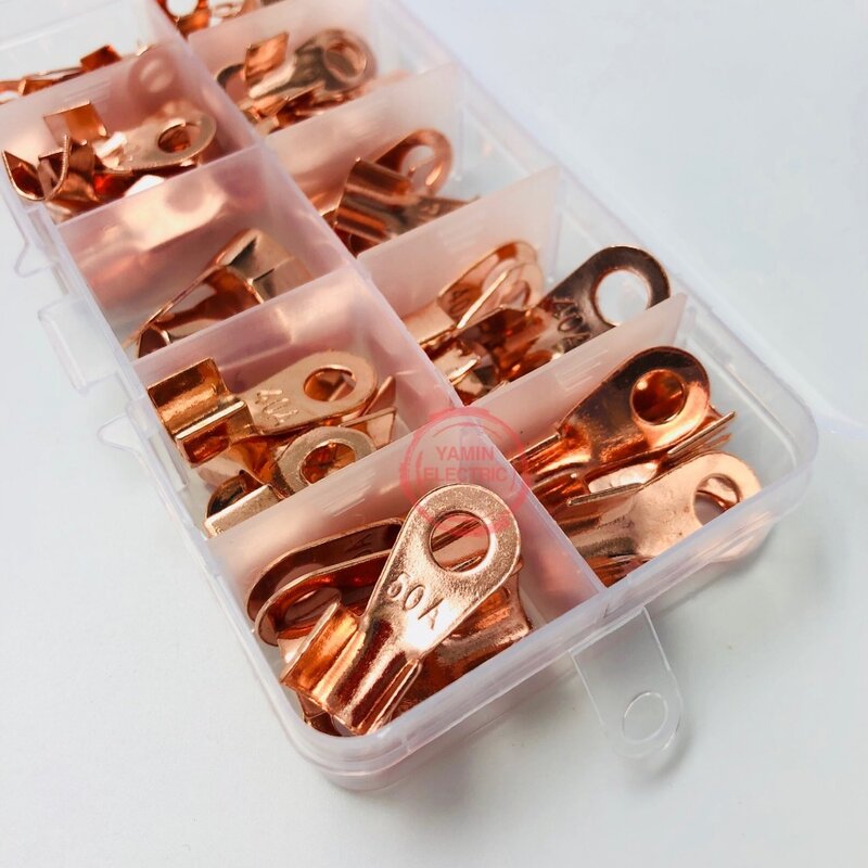 70pcs OT-10A 20A 30A 40A 50A Dia Red Copper Circular Splice Ring Terminal Wire Naked Battery Cable Connector lugs Terminals