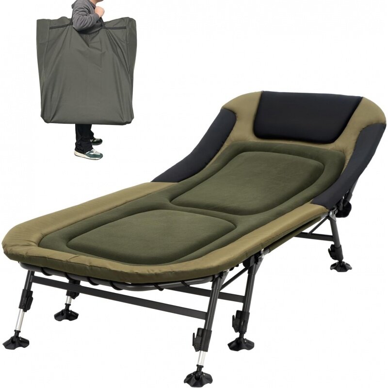 Cunas de Camping XXL para adultos con bolsa de transporte, cama plegable de alta resistencia con cojín acolchado suave, cuna militar portátil para Hu, 330 libras