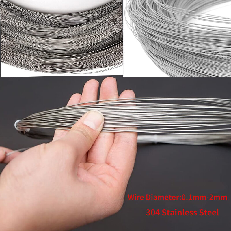 304 Stainless Steel Wire Diameter 0.1-2.0mm Length 1m/3m/5m/10m Wire Single Bright  Steel Wire Cord Line Rustproof Handmade DIY