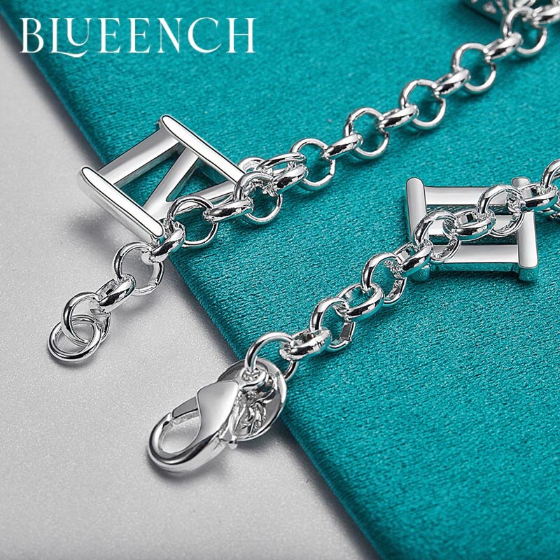 Blueench 925 prata esterlina eixo redondo numeral romano pingente pulseira para a data feminina festa moda jóias