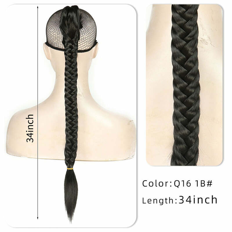 Synthetic Braided Ponytail Extensions Long Black Rubber Band Hairpiece Pony Tail with Hair Tie for Women High Temperature Fiber