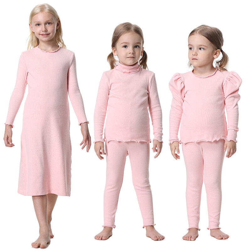 Сестры, братья, семья, однотонная одежда с пышными рукавами и круглым вырезом, подходящие Детские наряды, Повседневные базовые костюмы для девочек, пижамы для маленьких мальчиков