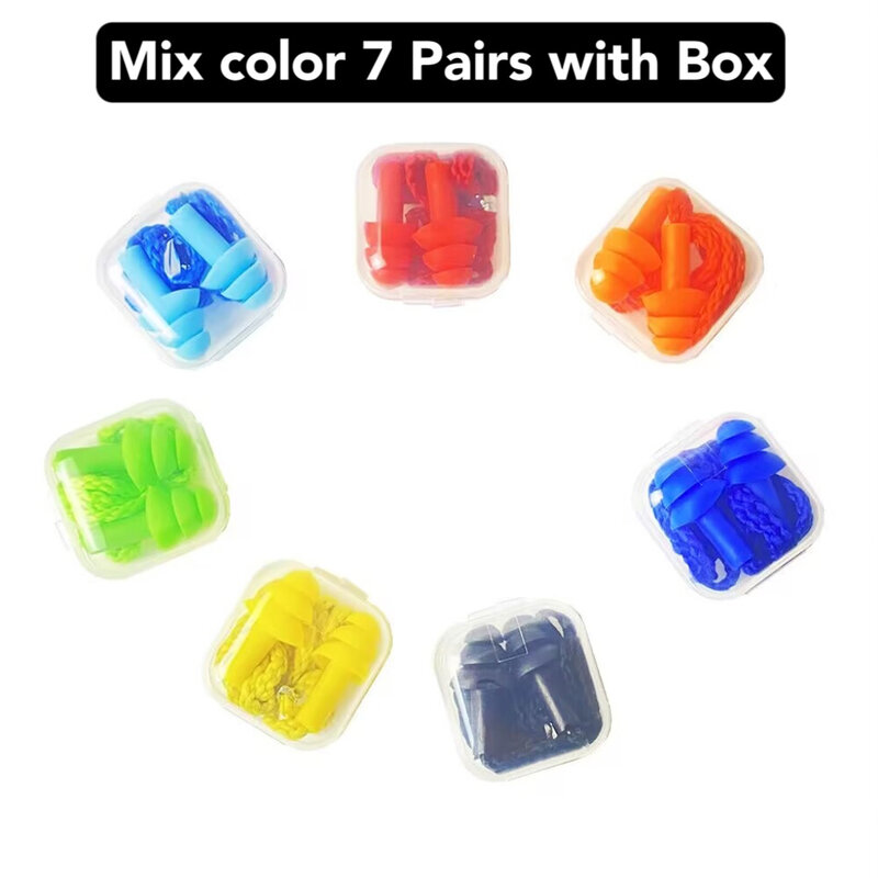 1-10Pairs Box Portable Soft Comfortable Silicone Ear Plugs Sleep Earplugs Noise Reduction Swimming Reusable Earplugs With Rope