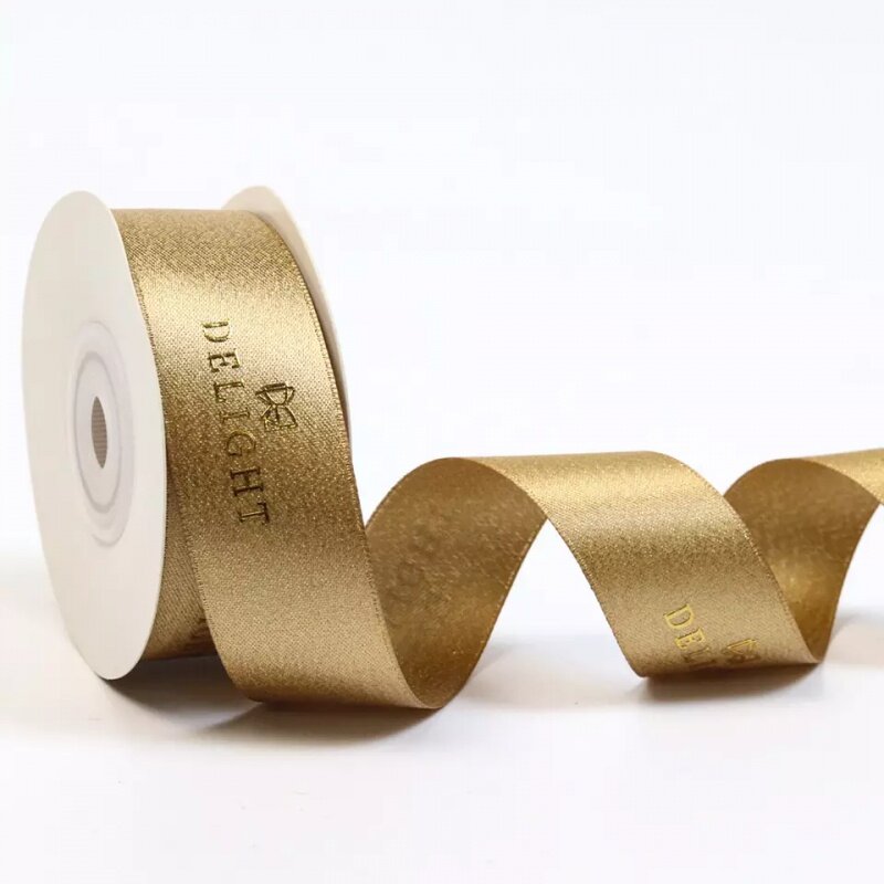 InjRoll-Ruban de satin en polyester avec logo imprimé personnalisé, 2.5cm, pour cadeaux, vente en gros