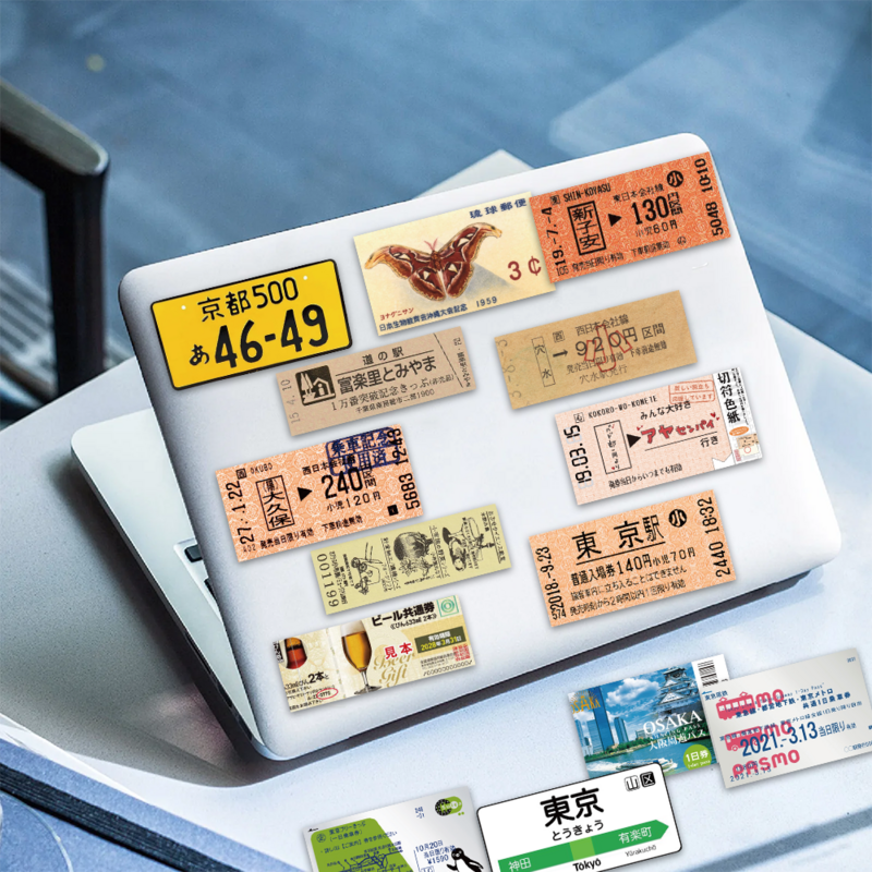 INS 스타일 스탬프 스티커, 일본 엽서, 티켓 문구, 여행 일기, 수하물, 방수 헬멧 스티커, 60 개
