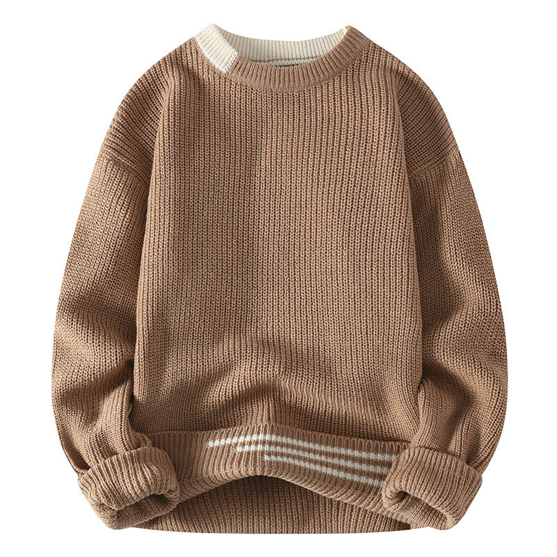 Jesienno-zimowa nowy męski sweter luźny swobodny sweter z długim rękawem wokół szyi dzianinowe swetry moda męska ciepłe ubrania