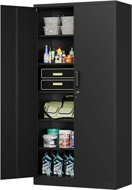 Metal Garage Storage Cabinet com portas e prateleiras, Lockable Steel Utility Tool Storage