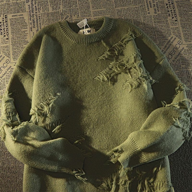 Suéter solto de manga comprida para homens e mulheres, suéter com franjas versátil, streetwear retrô novo, Y2K, outono, 2023