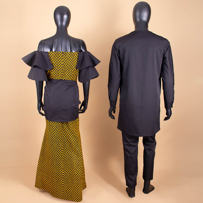 Abiti africani per coppia Dashiki donne africane increspature abiti con stampa manica abbinata abiti da uomo Bazin Top e pantaloni set Y22C018