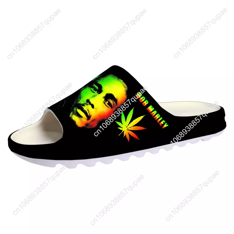 Bob Marley Reggae penyanyi Rasta sol lembut slipers rumah bakiak dibuat sesuai pesanan sandal sepatu Air pria wanita remaja Step in