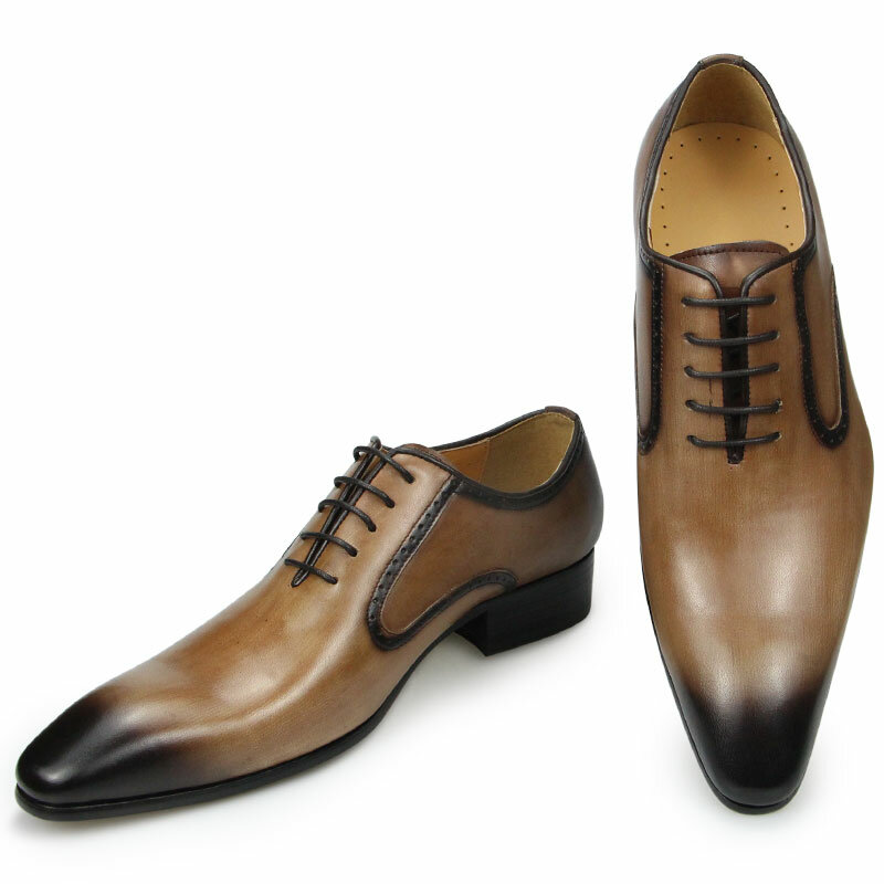 Men's Pointed Toe Formal Leather Shoes Fashion British Lace-up Comfortable Wedding Leather Shoes Office Business Men's Shoes