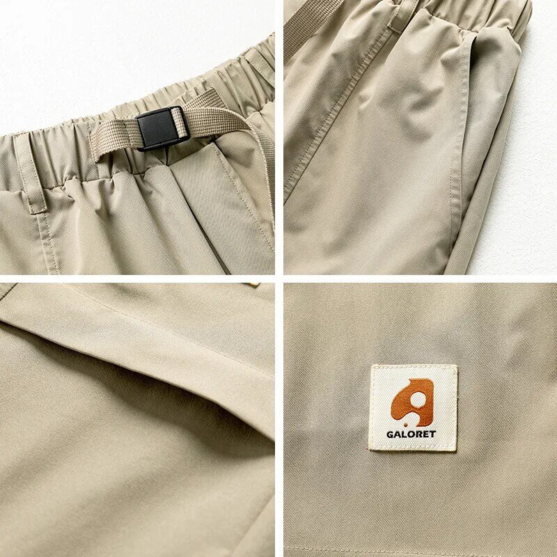 Шорты-карго мужские с пряжкой и поясом, винтажные повседневные свободные штаны-карго, дизайн с листьями, свободного покроя