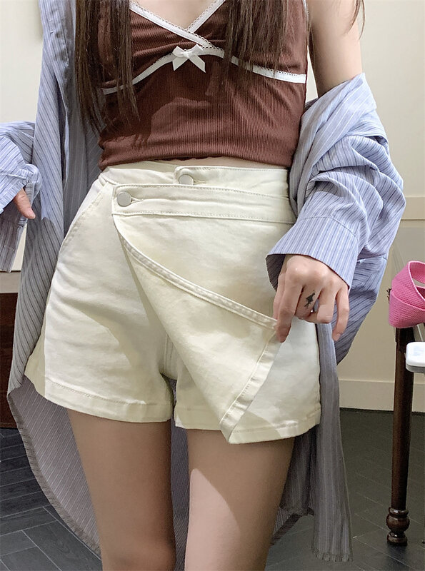 Sbergiri Y2k pantaloncini di jeans da donna retrò gonne estate 2024 nuova moda tasche coreane a vita alta pantaloncini solidi Casual All-match