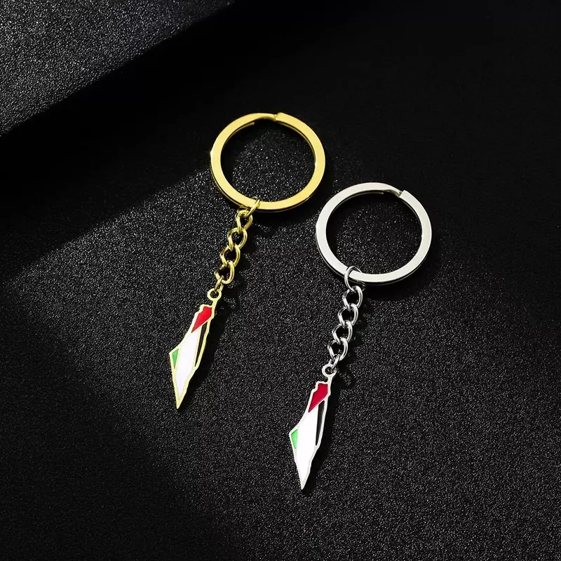 YILUOCD Palestine Map Pendant Keychain Stainless Steel Palestine Flag Map Key Ring Jewelry Vintage Jewelry Amulet for Women Men