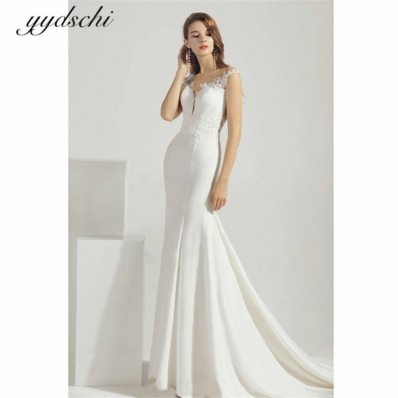 Elegant O-Neck Appliques Pearl Illusion Mermaid Wedding Dresses For Women 2024 Court Train Bridal Gowns Vestidos De Novia
