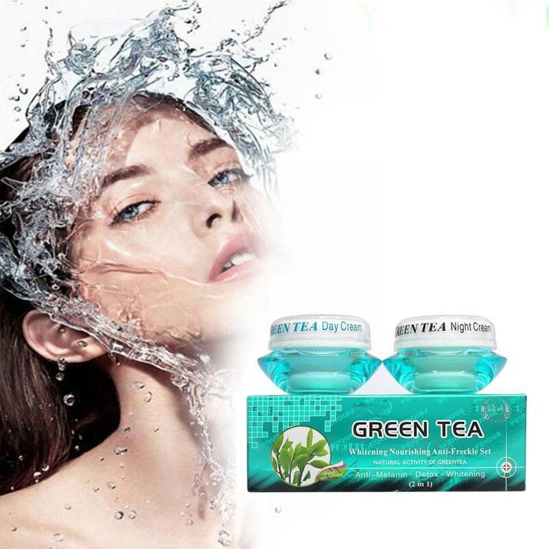 Green Tea Whitening Nourishing Anti-freckle Set Natural Greentea Night Day Activity Cream Cream A8K0
