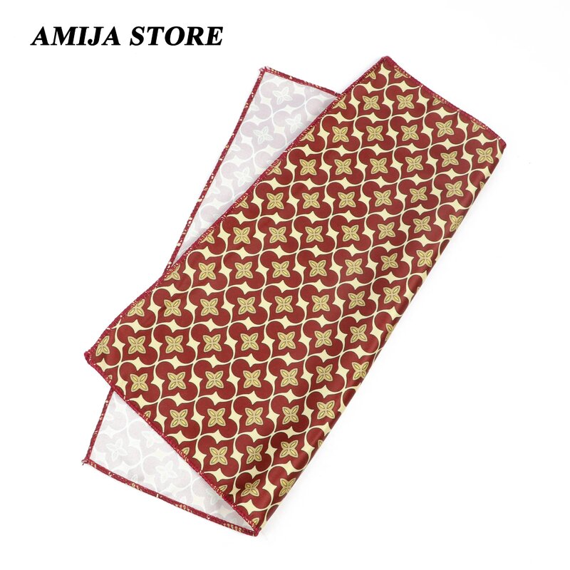 Vintage Imitation Silk Men Pocket Square Fashion Design Hankies Floral Print Handkerchief Striped Chest Towel Suit Accessories F