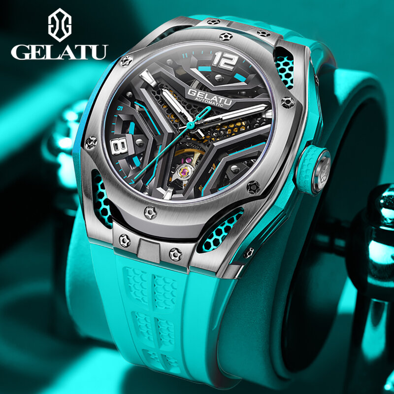 GELATU-Relógio mecânico impermeável masculino, superfície de espelho safira, automático, luminoso, tendência de moda, original, relógio masculino