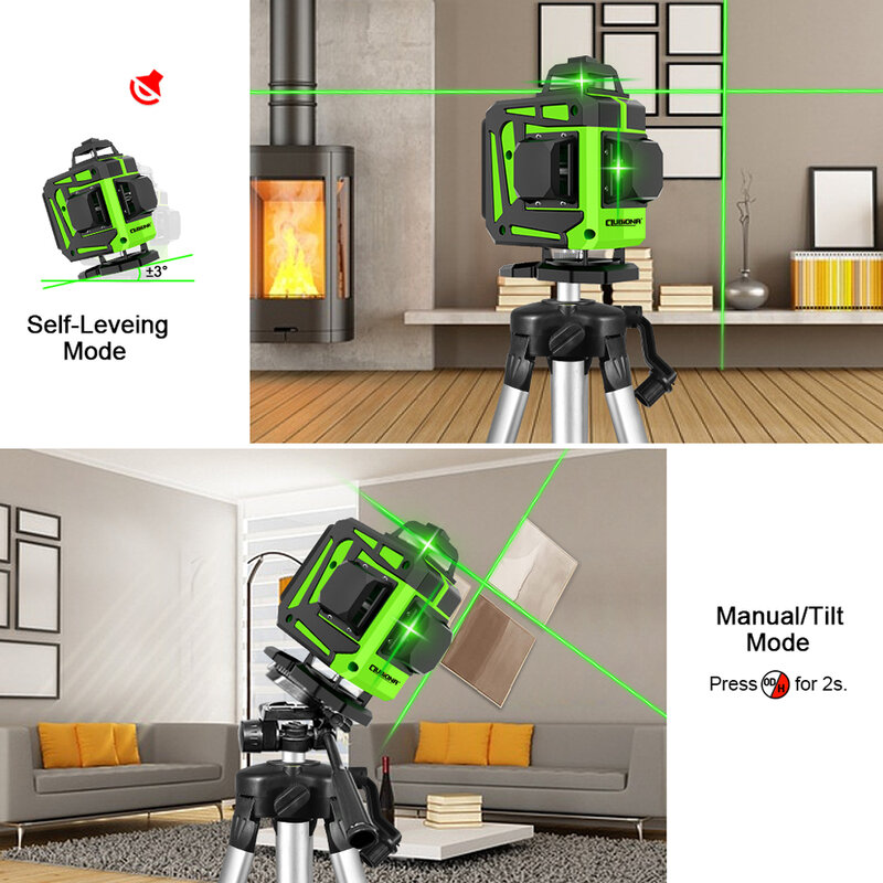 Clubiona-laser verde nível 16 e 12 linhas, auto-nivelamento, 360 níveis, horizontal e vertical, super poderoso feixe verde