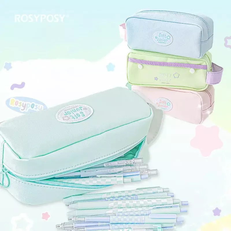 Candy Color Series Pencil Case, 2 camadas Soft Touch, papelaria de alta capacidade, saco de armazenamento para estudante, moda coreana, 1 peça