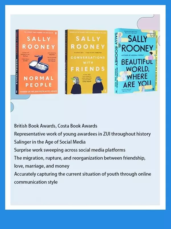 Livros de ficção para adultos, conversas com amigos, pessoas normais, mundo bonito, onde está você Sally, vida de Rooney, 3 livros por conjunto