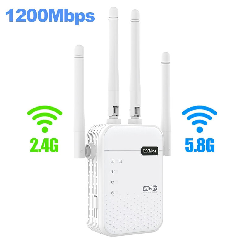 ตัวขยายสัญญาณ WiFi 1200Mbps ตัวขยายสัญญาณ WiFi ไร้สายเราเตอร์ขยายสัญญาณเครือข่ายแบบดูอัลแบนด์ยาว5G 2.4G