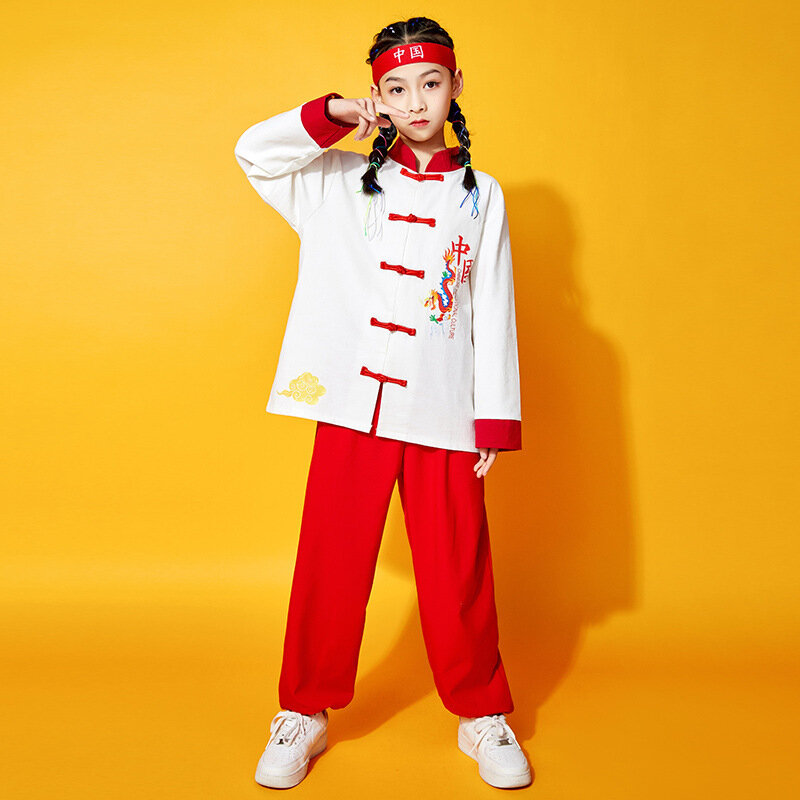 Kostum seni bela diri Wushu seragam Kung Fu Wing Chun pakaian kinerja anak-anak gaya Cina tradisional Vintage Tai Chi