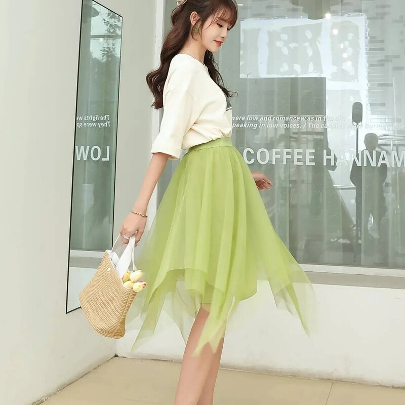 Женская юбка-трапеция с высокой талией, элегантная сетчатая Повседневная офисная одежда, весна-лето