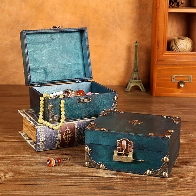 Kotak harta karun kayu dekoratif kotak penyimpanan perhiasan perhiasan perhiasan perhiasan kotak harta karun kemasan perhiasan dengan loker