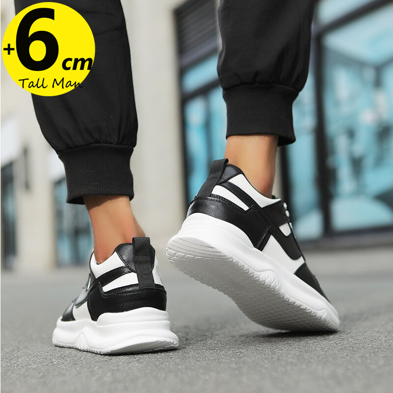 Sepatu kets pria ukuran Plus 37-44, Sol dalam penambah tinggi 6cm untuk olahraga dan pakaian sehari-hari, bersirkulasi ukuran 37-44