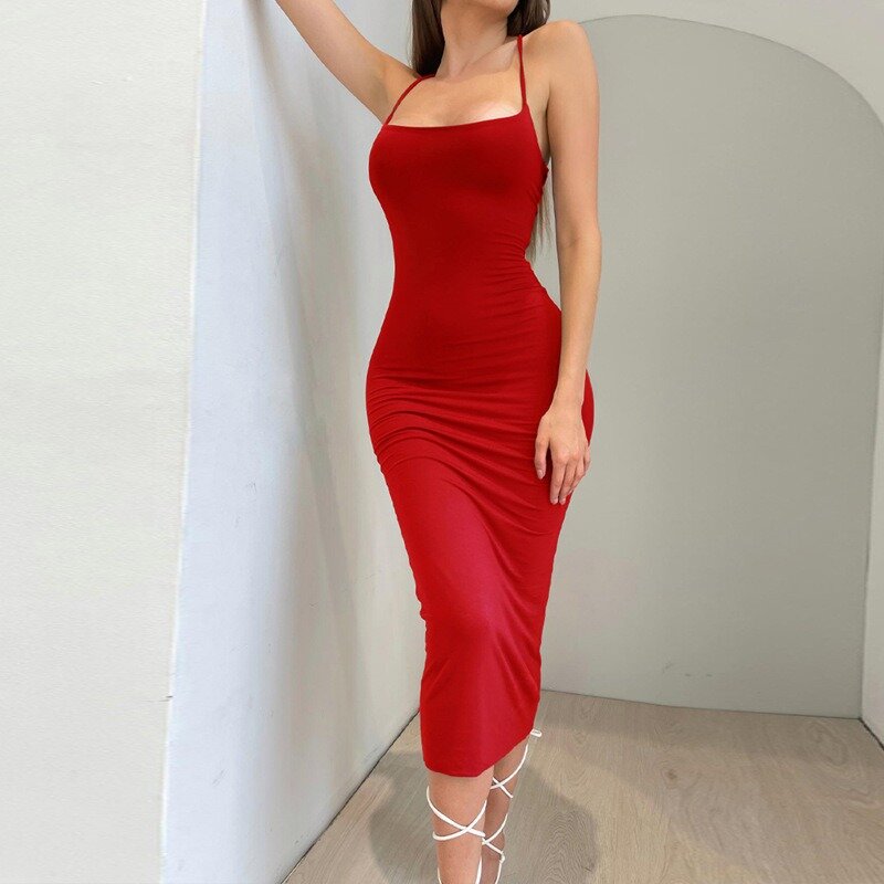 2024 Summer New Fashion Backless Short Dress Cross Strap Sexy Dresses Smocked Solid Color Package Hip Dresses Bodycon Dress