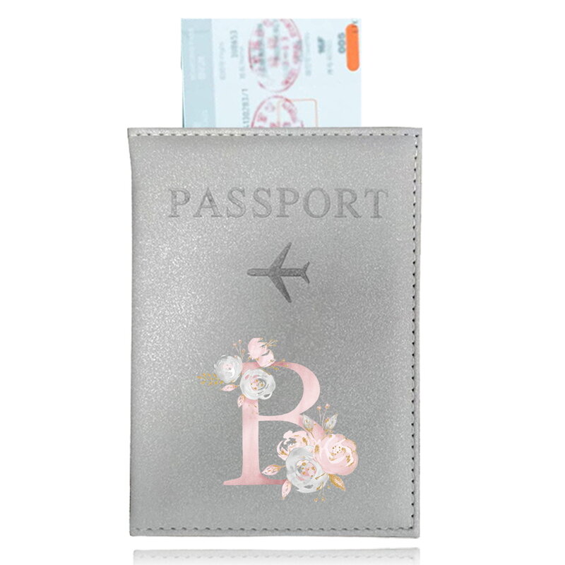 Ticket Passport Holder Silver Color Passport Covers Passport Protective Cover Printing Pink Flower Series ID Credit Card Holder