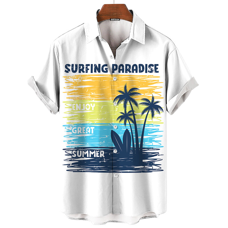 Nieuwe 3d Kokospalm Print Hawaiiaanse Shirts Voor Heren Zomer Casual Korte Mouwen Mode Straat Oversized Kleding 2024