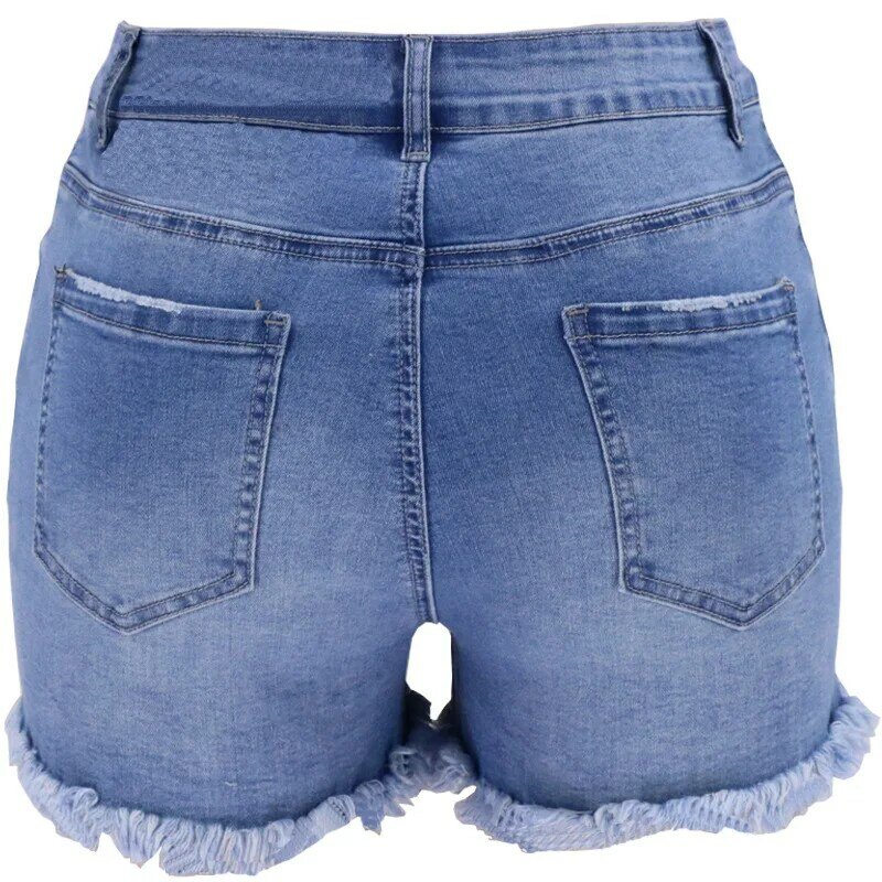 2023 Summer Fashion New Trend Casual Hole Breaking High Waist Women's Denim Shorts
