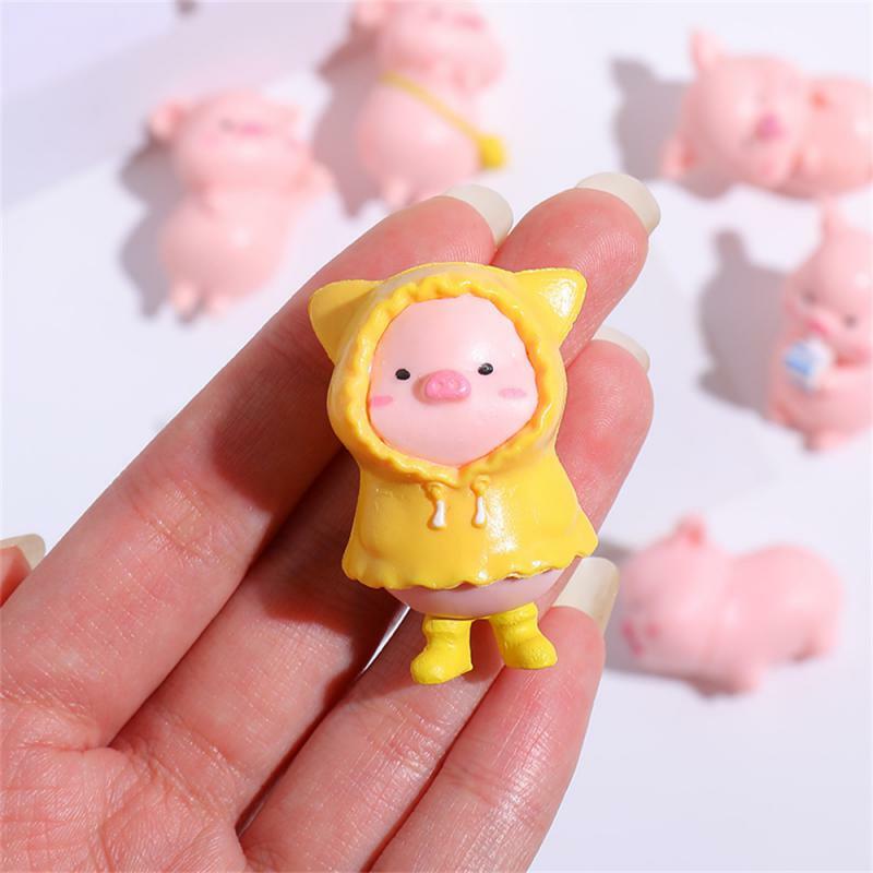 Figura de cerdo rosa de dibujos animados, Miniaturas de resina para jardín, 1 a 10 piezas
