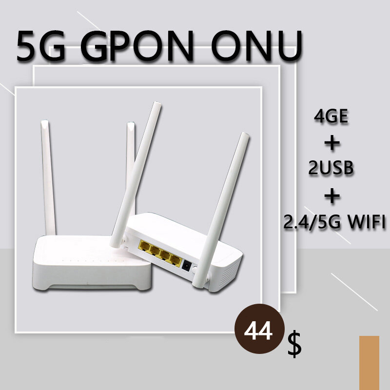 H3-2S 5G GPON ONU ONT 4GE + 2USB + 2.4/5G WIFI AC Router Dual Band Modem FTTH serat optik GPON OLT tangan kedua tanpa daya