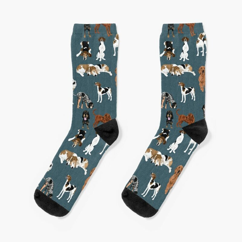 Coonhounds on Dark Teal Socks luxe, футбольные носки для девочек и мужчин