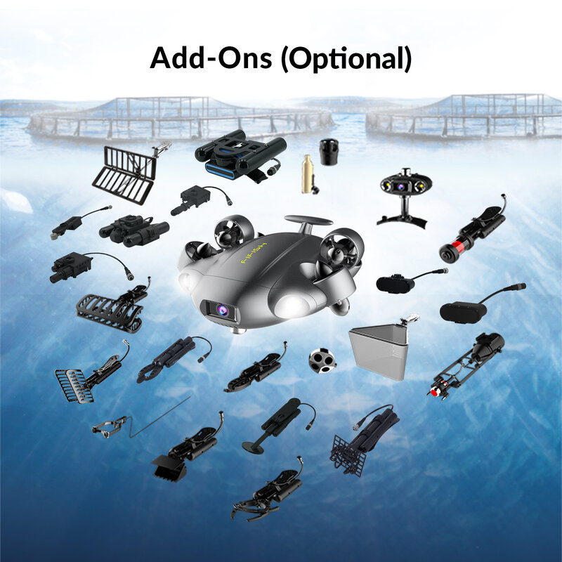 Fifish V6E Drone Menyelam Bawah Air Kapal Selam Mini Rov dengan Kamera 4K 14400MAH 6000 Lumen VR Robot Bawah Air untuk Penyelamatan