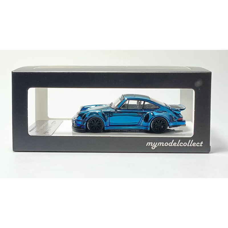 PreSale MC 1:64 RWB 930 Whale Wing Chrome Blue Diecast Diorama Car Model Collection Miniature Toys