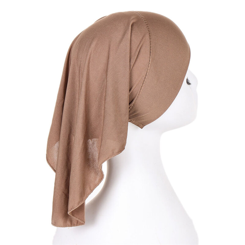 Hijab muçulmano islâmico suave para mulheres, boné de véu de tubo, turbantes de cabeça, lenço monocromático, chapéu, moda