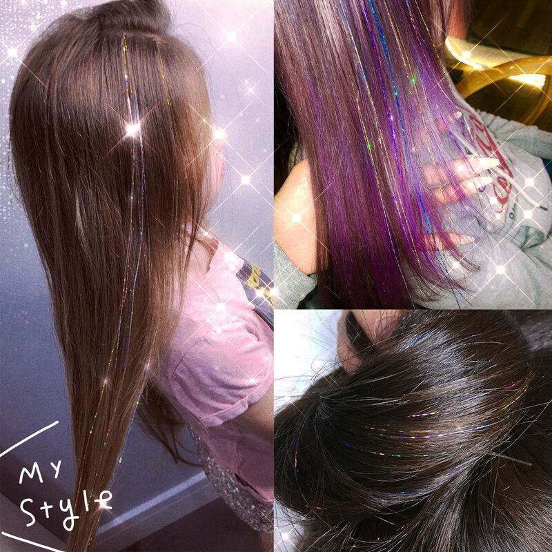 Sparkle błyszczące włosy tęczowy kolor pasemka dziewczyny nakrycia głowy Hairbinge włosy do oplatania stroik długi 100cm