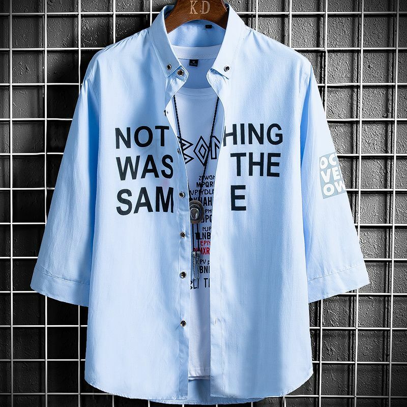 Blusa de manga corta holgada para Hombre, prenda de vestir informal con cuello en pico y botones estampados, estilo Harajuku, elegante y a la moda